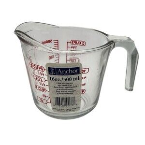 Anchor Hocking 16 Oz Clear Red Glass Measuring Cup USA New With Sticker